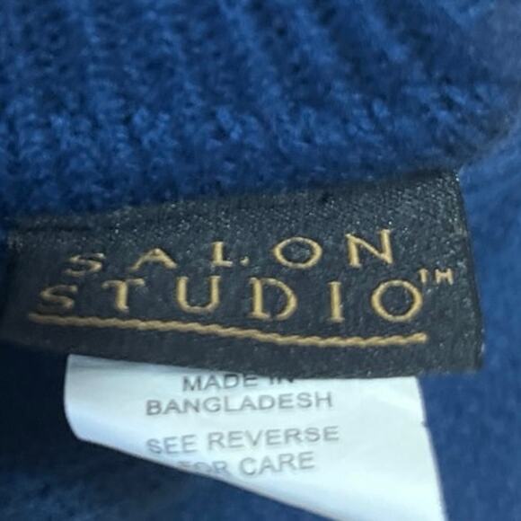 Salon Studio Womens Blue Long Sleeve Turtleneck Floral Cable Knit Sweater Top XL - Picture 3 of 3